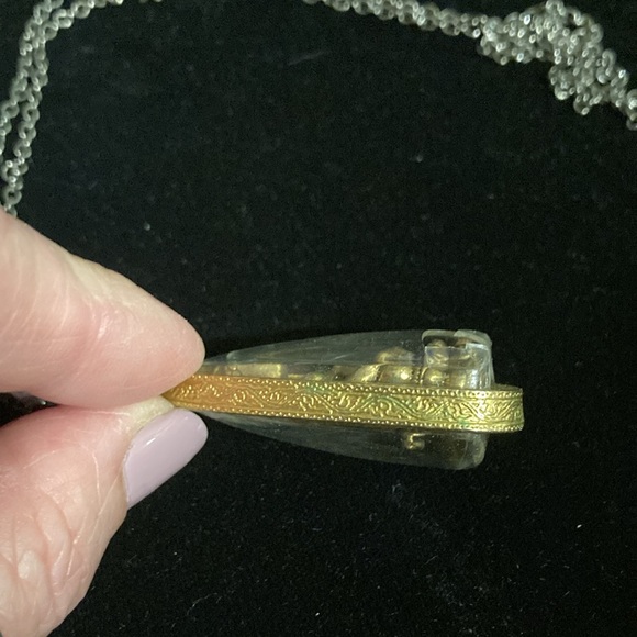 Brass Holy sitting buddy Thai Amulet with black chain - Picture 6 of 9